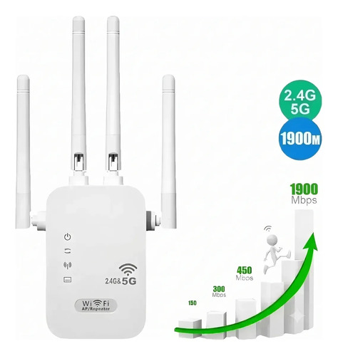 Repetidor WiFi 1900Mbps HYsmart DN616 de Banda Doble con 4 Antenas para Extender Señal