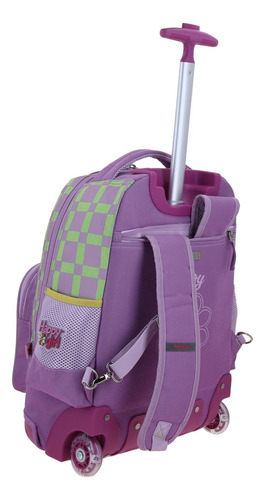 Mochila Grande Chenson Escolar Baston Con Ruedas Luz Led Tare Color Lila Diseño De La Tela Liso