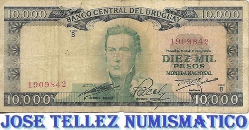 Uruguay $ 10.000 Moneda Nacional Año 1967 Serie B B+ Palermo