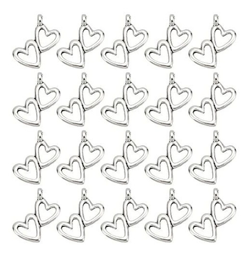 Pulsera Diy Corazones Dobles, 100 Unids, Plata Antigua