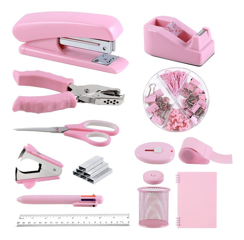 Kit De Suministros De Oficina Rosados, Kit De Accesorios De