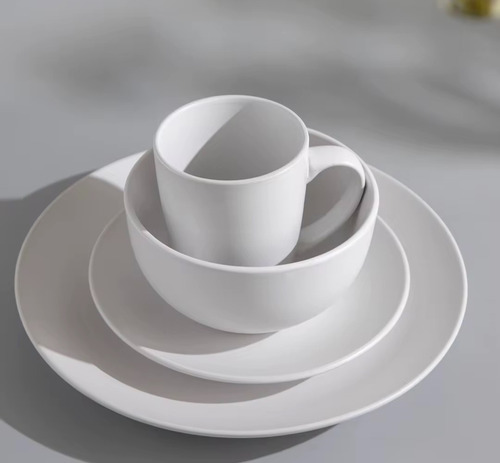 Vajilla Elegante Negro Mate Para 4 Personas 16 Piezas Color Blanco Lisa
