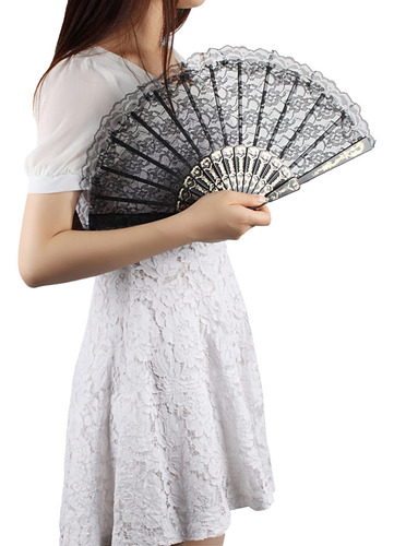 Abanico Floral Plegable De Encaje Para Mujer Elegante Y Ve