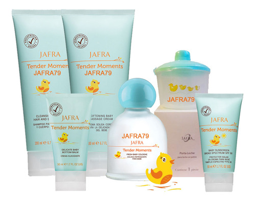 Jafra Tender Moments+factor Solar+shampoo+crema Corporal+porta Leche En Polvo Set Bebé