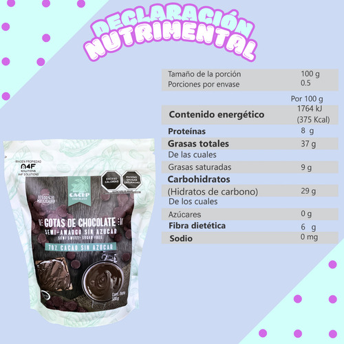 Paq Gotas Chocolate Semiamargo SinazĂșcar 70% Cacao Cacep 1kg