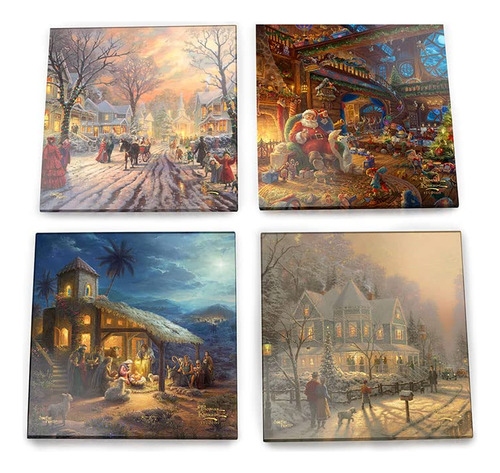 Thoma Kinkade  Escena Navidad Natividad Santa Carolers 4 X