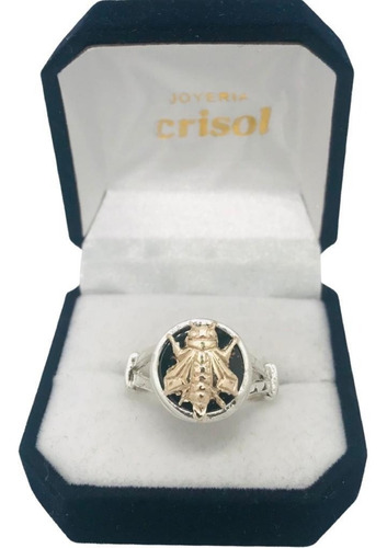Anillo Plata Con Base Onix Y Abeja De Oro ( S44)