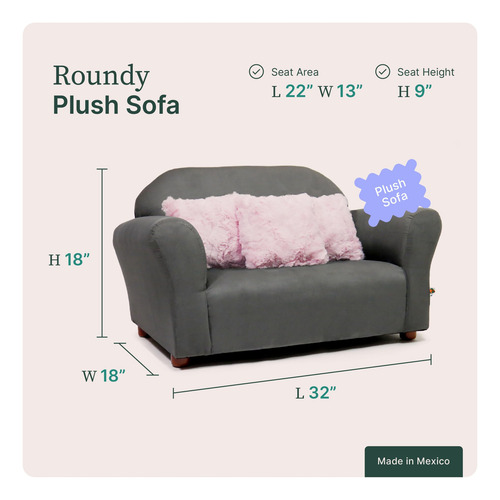 Keet Sofá Infantil De Peluche Con Almohadas Decorativas Carbón, Rosa