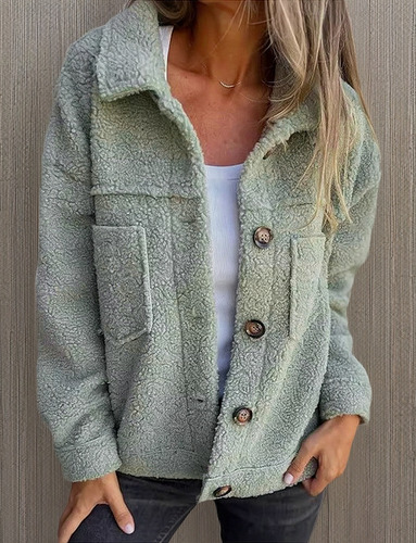 2024 Chaqueta Sherpa Corta Térmica Con Solapa Para Mujer
