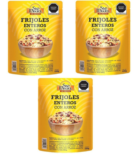 3 Frijoles San Miguel Enteros Con Arroz 430g C/u