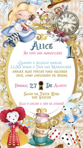 Convite Alice No País Das Maravilhas Digital Personalizado 