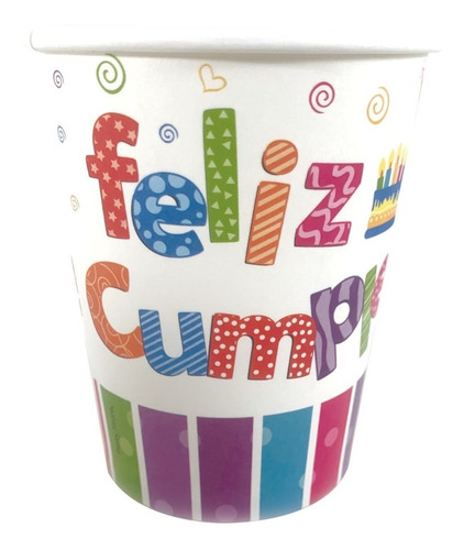 Vaso Polipapel  Feliz Cumple  X6 Unidades