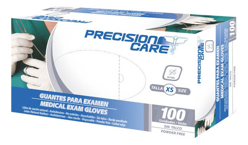 Guantes descartables Precision Care Examen color natural talle XS de látex x 100 unidades