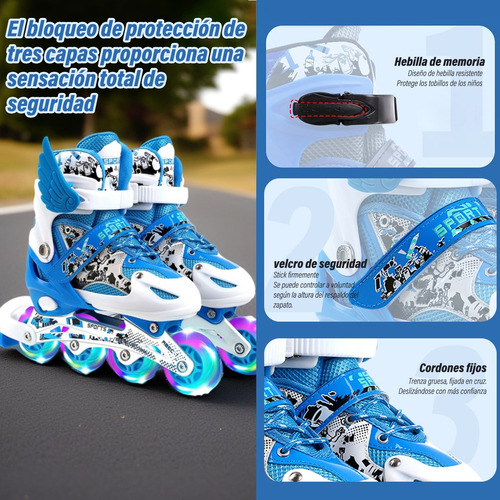 Patines En Linea De 4 Ruedas Luces Para Niños Con Protección