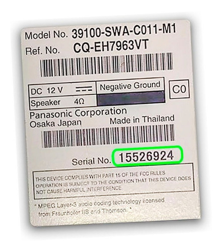 Senha Para Desbloqueio De Rádio Honda Crv Original