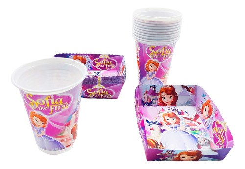 Kit 12 Vasos 12 Platos Decorativos Princesa Sofia