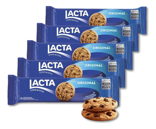 Cookies Chocolate Ao Leite Lacta Kit 5 Pacotes De 80g