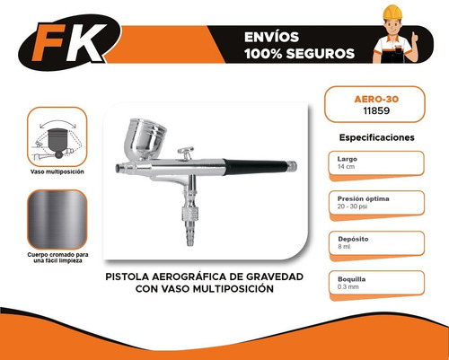 Imagen 3 de 6 de Pistola Aerográfica De Gravedad Con Vaso Multiposición 11859