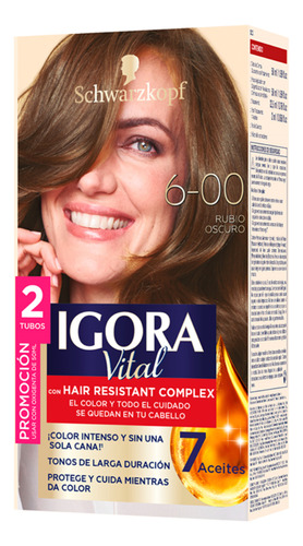 Tinte Cabello Igora Vital Permanente Tono 6-00 Rubio Oscuro