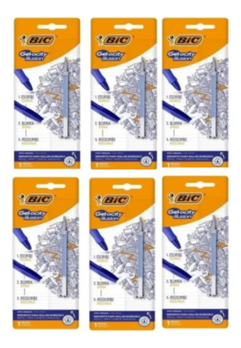 Pack X 6 Repuesto Boligrafo Borrable Bic Gel-ocity Illusion 