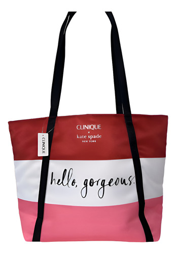 Bolsa Kate Spade/clinique New York Hello, Gorgeous Vermelho Listras Níquel Preto