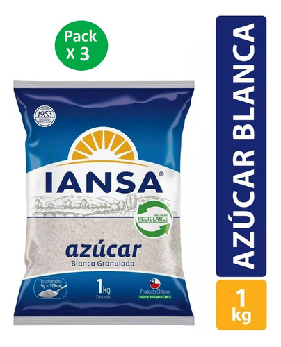 Azúcar Iansa  1 Kilo Pack 3 Unidades