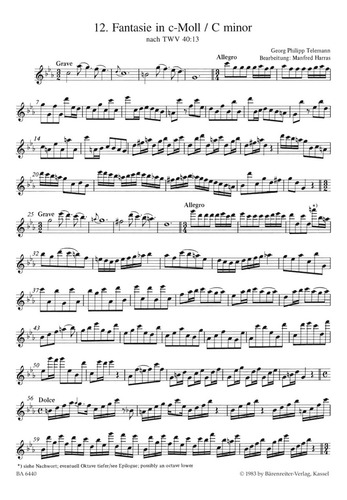 G.p. Telemann: Twelve Fantasias, According To Twv 40:2-13 Fo