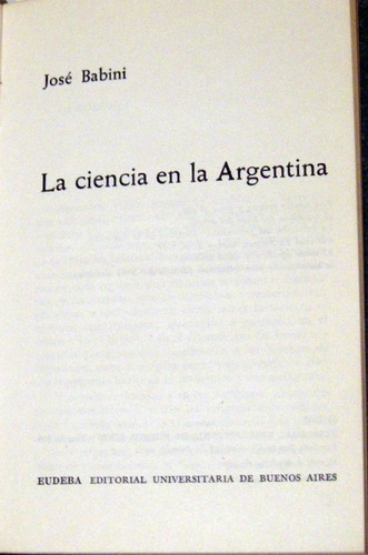 José Babini La Ciencia En La Argentina Eudeba