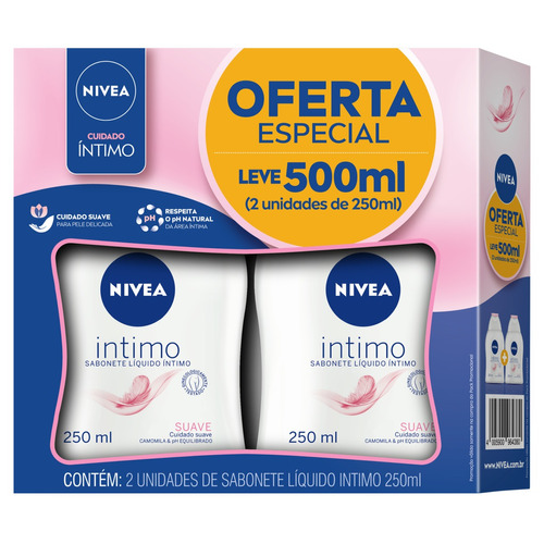 Pack Sabonete Líquido Íntimo Suave Camomila Nivea Frasco 2 Unidades 250ml Cada