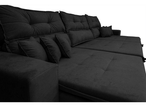 Sofá Cairo 4,12m Retrátil Reclinável Tecido Suede Preto Cama inBox