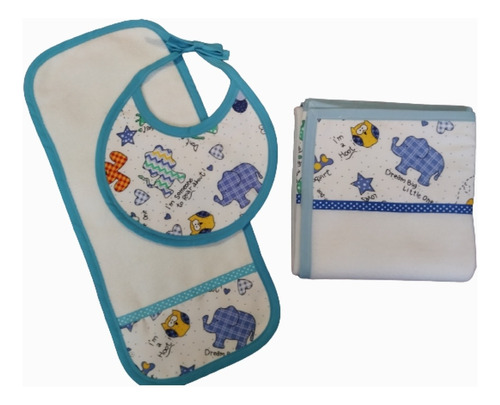 Set De Cobija Polar Y Baberos Para Bebe Niño Varón 