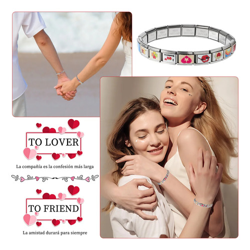 Pulsera Italian Charm Moda Calidad Acero Inoxidable Bracelet Rosa 17.5 Cm