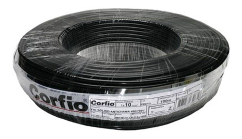 Fio Rígido/sólido 750v 10mm Corfio Preto Rolo 100mts