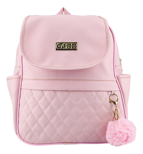 Mochilinha De Costas Pequena Bolsa Feminina Chaveiro Pompom Cor Rosa Bebê