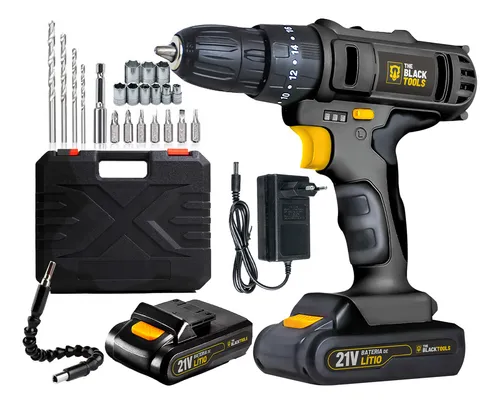 Furadeira Parafusadeira Bateria 21v Biv Impacto con Maleta Cor Preto 127/220V The Black Tools TB-21P