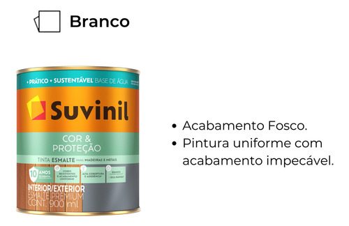 Esmalte Cor & Proteção Base Água Branco Fosco 0,9l Suvinil
