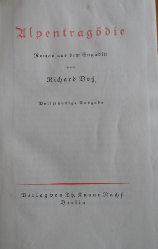 Libro Alpentragödie Richard Boss En Alemán Gótico