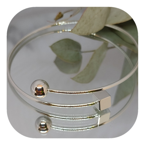 Imagen 2 de 6 de Pulsera Esclava Regulable Acero Blanco Bolita Y Cuadrado