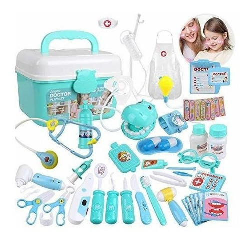 Juego Para Niños Kit Medico Cirujano Color Azul 45 Piezas