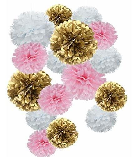 Mowo Pompones De Papel Para Fiesta De Baby Shower (oro, Rosa