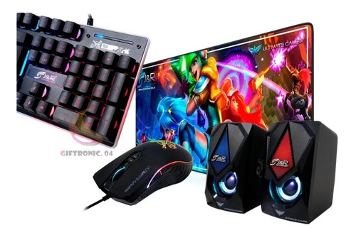 Combo Gamer Teclado, Mouse, Parlante, Pad Mouse Ctmgjr-013 Color del teclado Negro