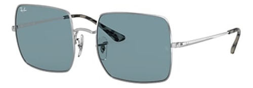 Anteojos De Sol Ray-ban I-shape Square 1971 Classic Large Con Marco De Metal Color Polished Silver, Lente Blue De Cristal Clásica, Varilla Polished Silver De Metal - Rb1971