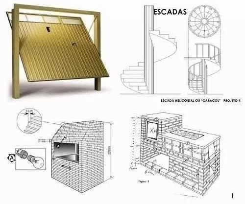 Kit Projeto Portões + Escada + Churrasqueira + Fogão A Lenha