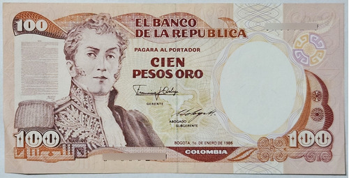 Billete 100 Pesos 01/ene/1986 Colombia Au