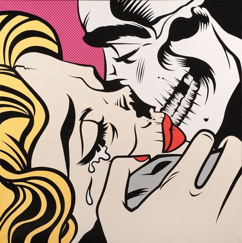Vinilo Decorativo 45x45cm Woman Skull Abrazo Kiss Roy Pop