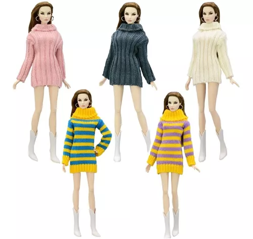 Blusa Vestido P/ Boneca Barbie Sapatos Roupa Inverno Fashion