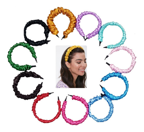 Diadema Para Mujer Tipo Scrunchie Delgada 12pz 