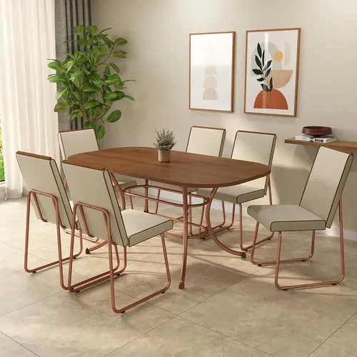 Conjunto De Sala De Jantar 6 Cadeiras Solare Carraro Rosê Rose