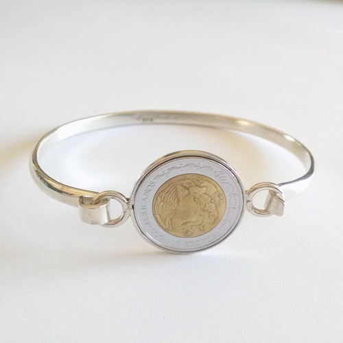 Brazalete Con 1 Peso Mexicano En Plata Sólida .925