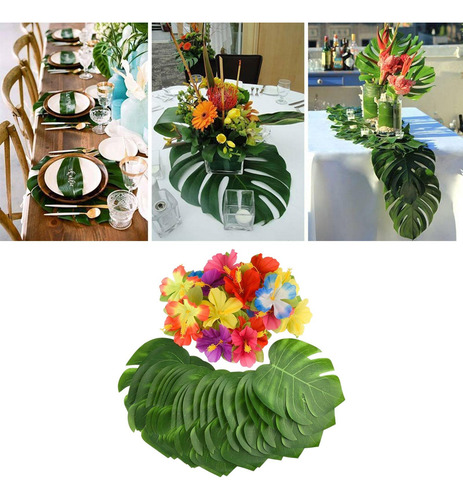 Juego De 60 Decoraciones Hawaianas Con Plantas Artificiales,